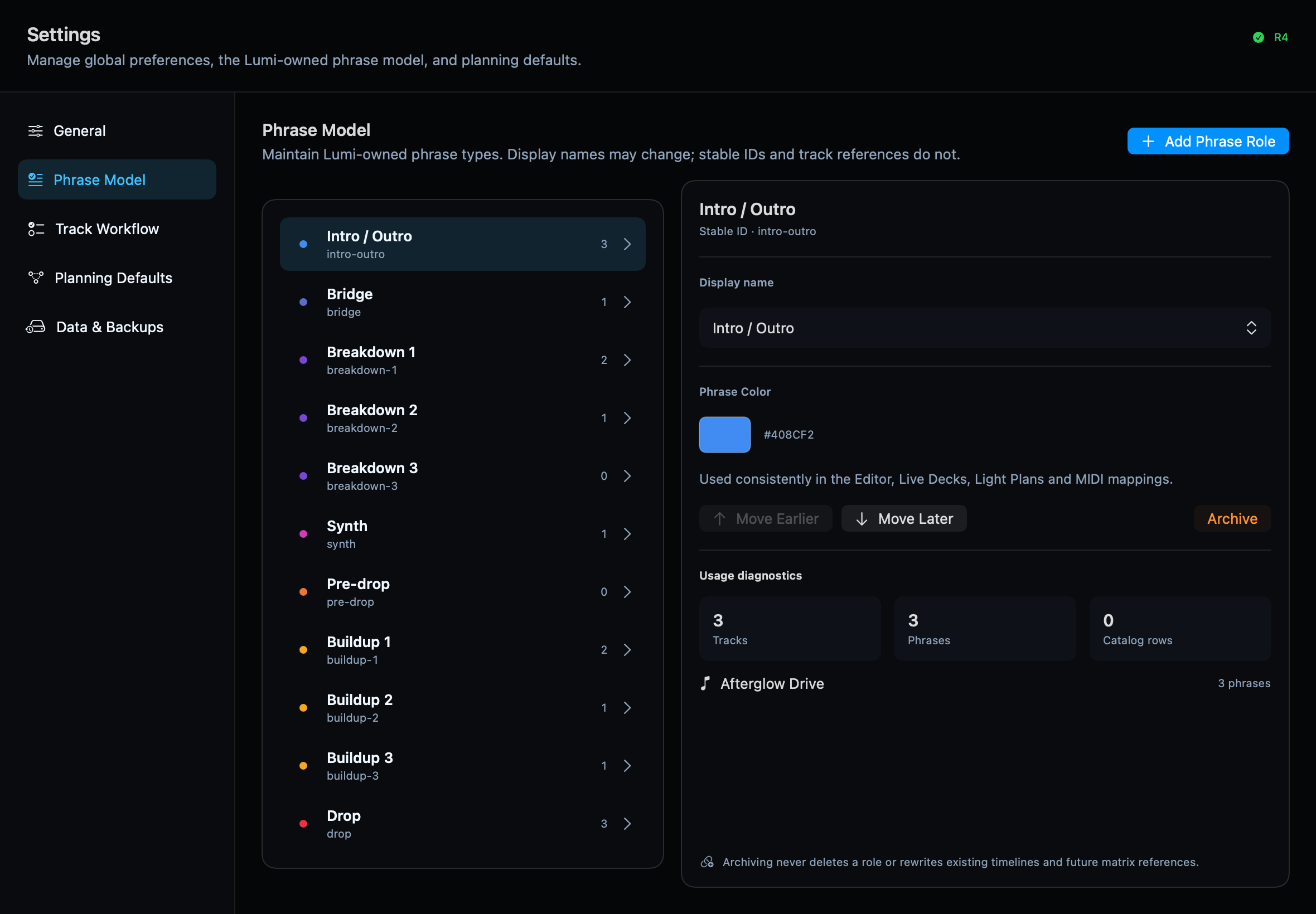 Lumi Phrase Model settings